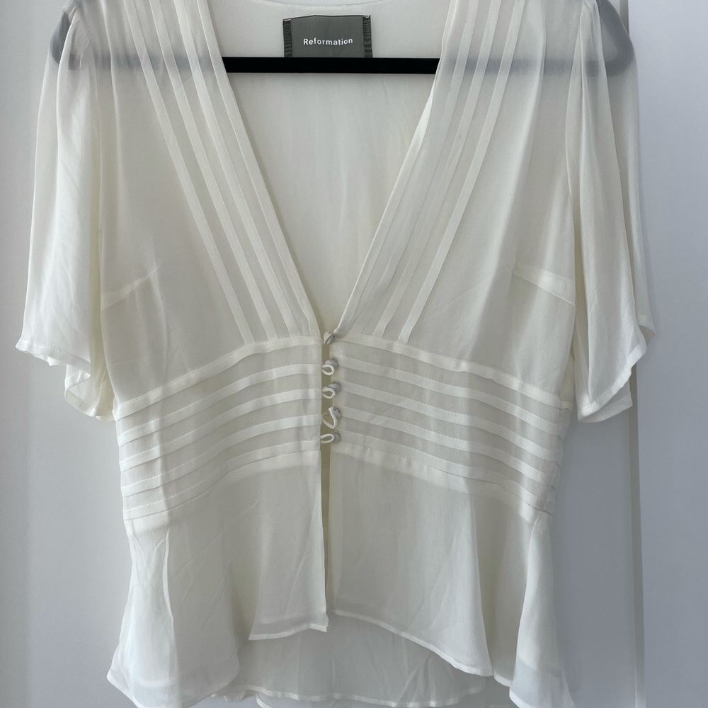 Reformation Cream Buttoned Blouse